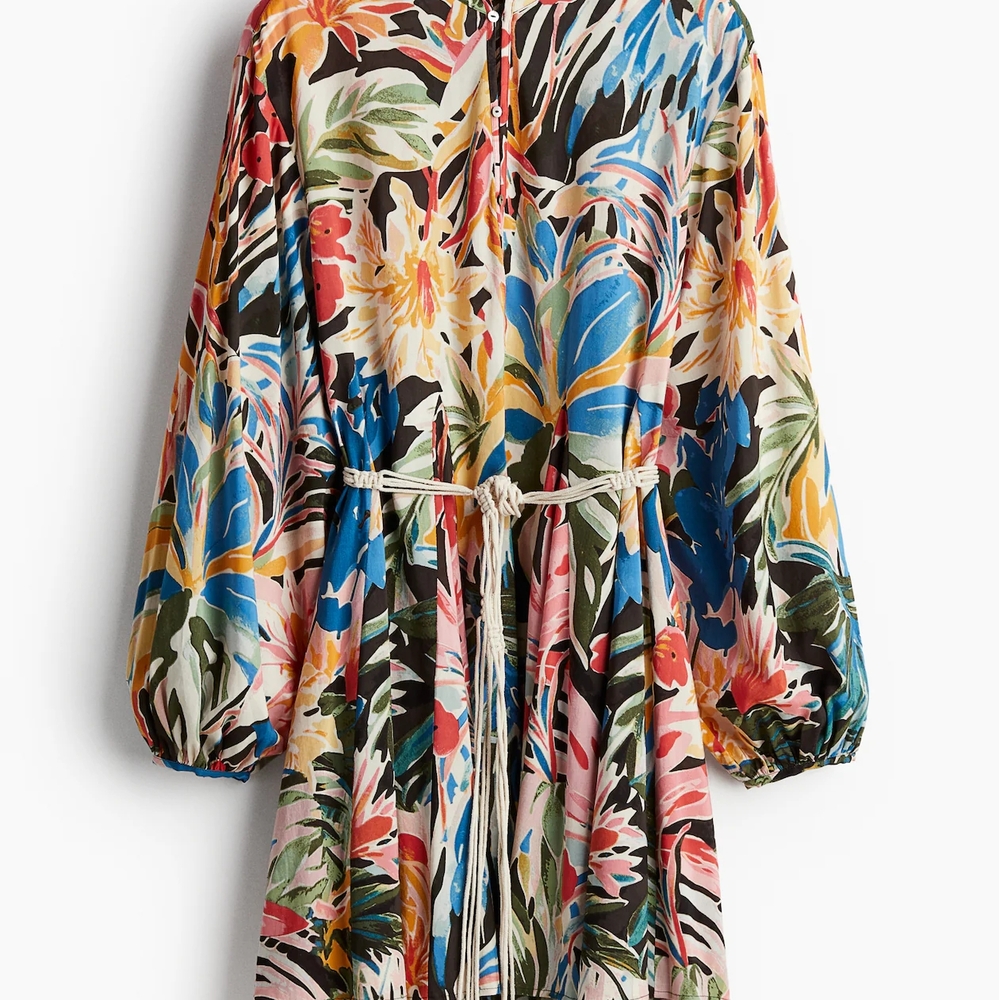 H&M Blue and Orange Tie Front Sundress with Bishop Sleeves
